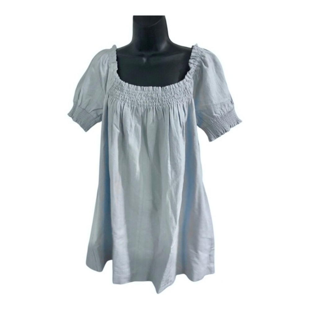Free people mila light blue smocked puff sleeve mini babydoll dress size small - Picture 3 of 12